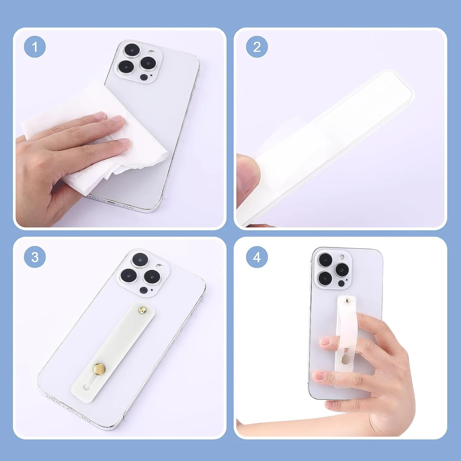 2-in-1 Phone Strap Grip Holder, Silicone Kickstand, Finger Holders for Most Smartphones (White)