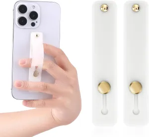2-in-1 Phone Strap Grip Holder, Silicone Kickstand, Finger Holders for Most Smartphones (White)