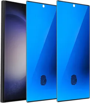 2 Pack Anti-Blue Privacy Tempered Glass for Samsung Galaxy S24 Ultra Mirror Anti-Spy Screen Protector Film Electroplated Blue Support Finger Unlock 6.8 inch