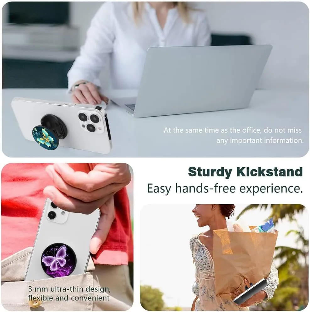 2 Pack Phone Finger Expanding Stand Holder Kickstand Hand Grip Widely Compatible with Almost All Phones and Cases- Purple Butterfly&Blue Butterfly