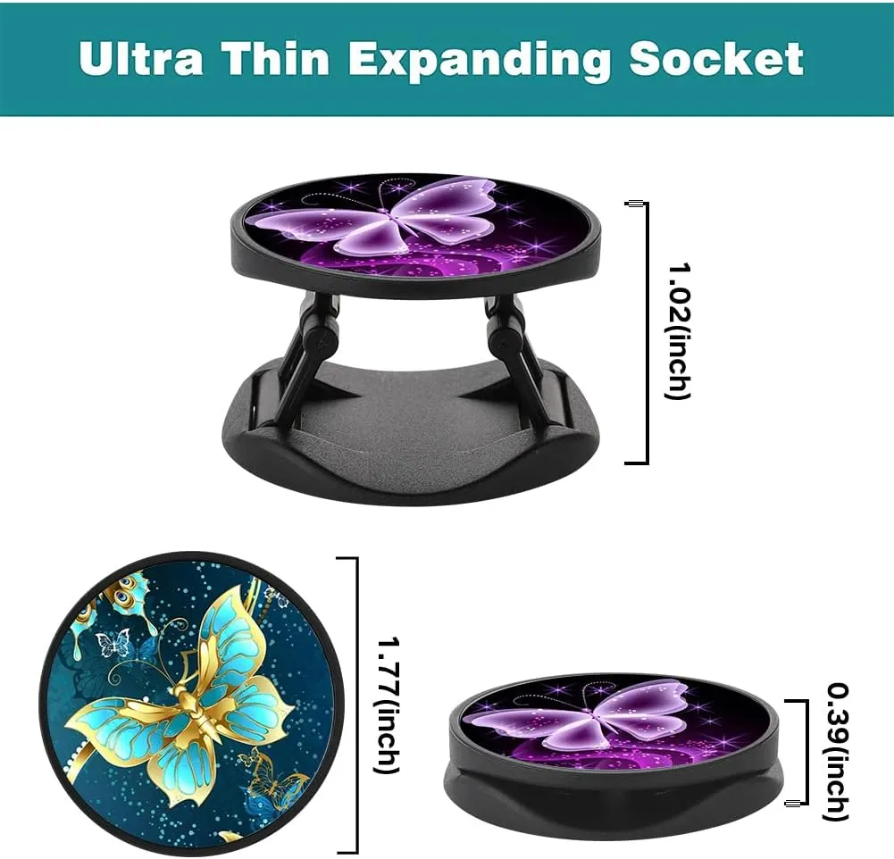 2 Pack Phone Finger Expanding Stand Holder Kickstand Hand Grip Widely Compatible with Almost All Phones and Cases- Purple Butterfly&Blue Butterfly