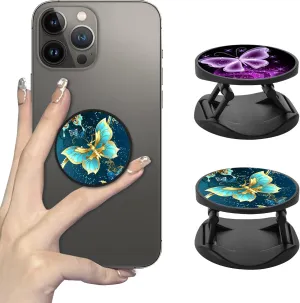 2 Pack Phone Finger Expanding Stand Holder Kickstand Hand Grip Widely Compatible with Almost All Phones and Cases- Purple Butterfly&Blue Butterfly