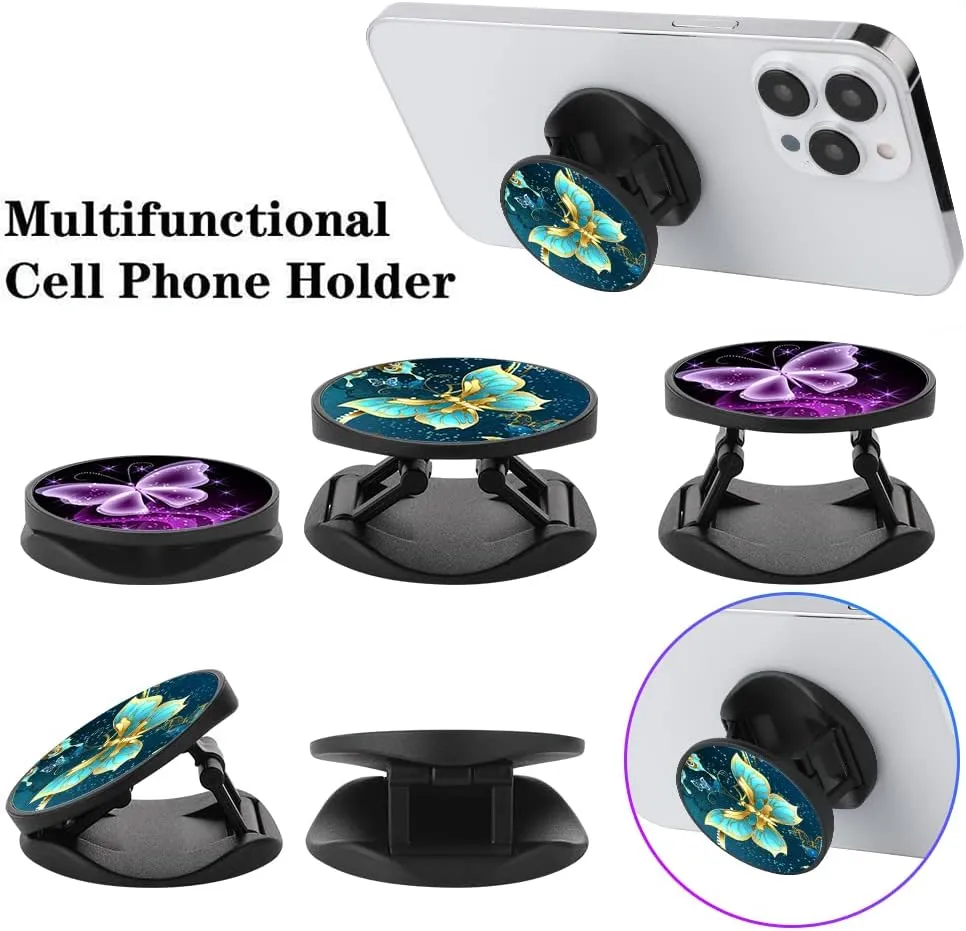 2 Pack Phone Finger Expanding Stand Holder Kickstand Hand Grip Widely Compatible with Almost All Phones and Cases- Purple Butterfly&Blue Butterfly
