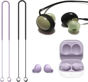 2 Pcs Anti Lost Rope Earbuds Cover for Galaxy Buds 2 Replacement Ear Tips for Samsung Galaxy Buds2 Earbuds Wireless, Black Purple
