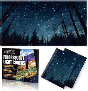 2 Pcs Fluorescent Light Covers - 4 x 2 Feet Covers for Ceiling Lights, Magnetic Light Filters for Classroom, Office, Hospitals, Home (Forests & Starry Sky-2)