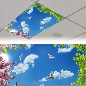 2 Pcs Fluorescent Light Covers for Ceiling Lights, Flying Birds Magnetic Covers with 10 Magnets, Filters for School Classroom Home Office Drop Ceiling Lamp Decor 4 x 2 Feet