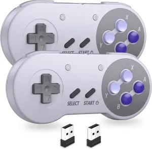 2.4 GHz Wireless SNES Switch Online Controller, USB Receiver, Compatible with Switch/Switch OLED, PC, Mac OS, Android, Steam Deck, Raspberry Pi (Rechargeable) (Plug and Play) (2 Pack) Purple