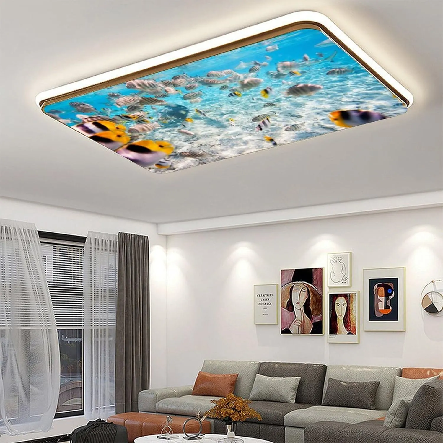 2Pcs Fluorescent Light Covers,Fishes Magnetic Light Cover, Ceiling Light Cover Classroom Light Filters Cubicle Light Shield for Classroom Office Home, 2 x 4 ft