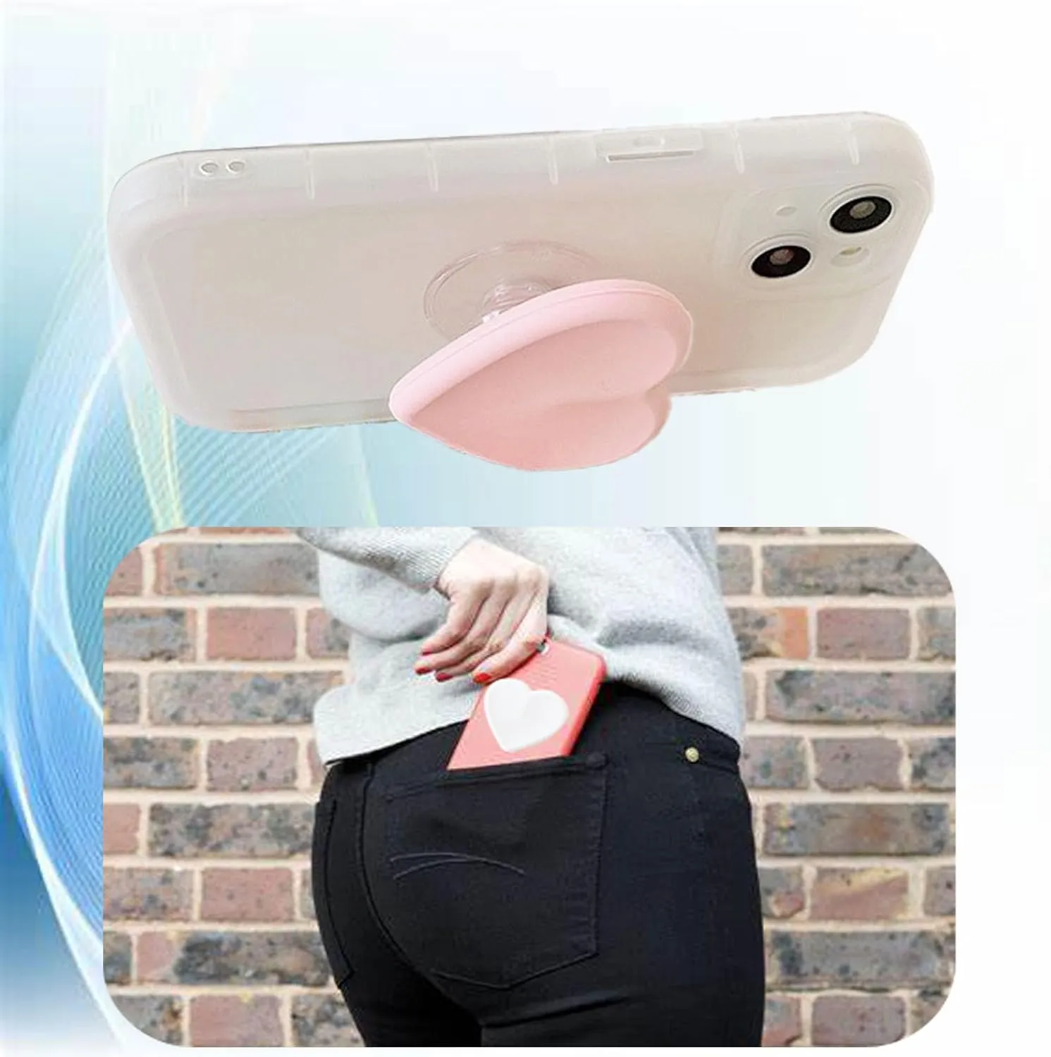 2PCS Heart-Shaped Silicone Mobile Phone Grip Stand,Vilbocr Collapsible Cellphone Finger Grip Holder for Smartphone Tablet Cell Phone Accessory (Pink)