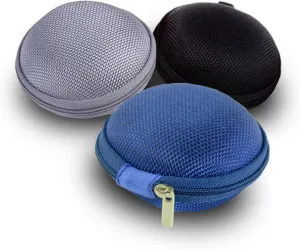 3-Pack Earbuds Case in Blue, Grey, Black - Lightweight and Durable Hard Shell Storage for Earphones, Headphones, and Cables - Perfect for Travel, School, and Everyday Use