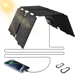 30W Cell Phone Solar Chargers for iPhone Android, 6 Foldable Portable Solar Panels for Camping Outdoor Hiking, IPX4 Waterproof Solar Phone Charger for iPhone,Backpacking Solar Panel Foldable