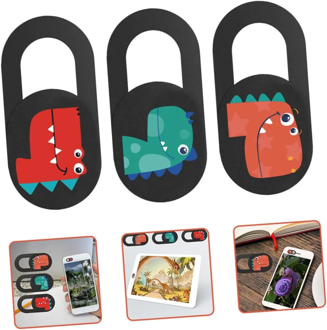 3Pcs Dinosaur Pattern Laptop Camera Slide Webcam Privacy Lens Protector for Enhanced Security and Privacy Your Devices