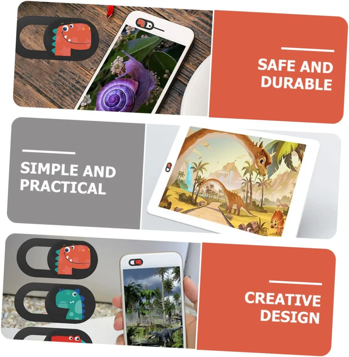 3Pcs Dinosaur Pattern Laptop Camera Slide Webcam Privacy Lens Protector for Enhanced Security and Privacy Your Devices