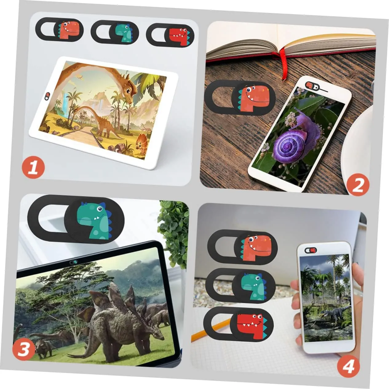 3Pcs Dinosaur Pattern Laptop Camera Slide Webcam Privacy Lens Protector for Enhanced Security and Privacy Your Devices