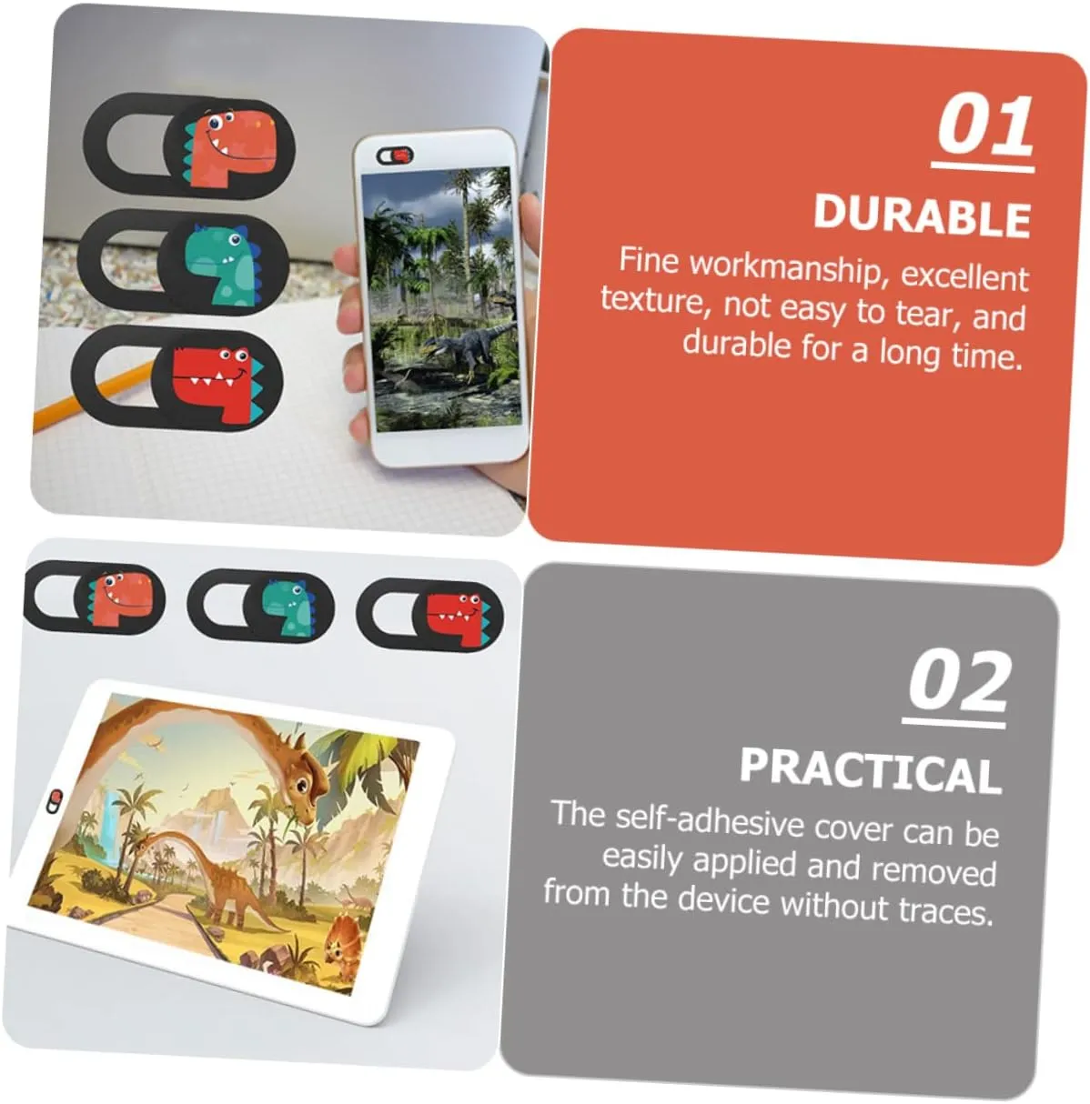 3Pcs Dinosaur Pattern Laptop Camera Slide Webcam Privacy Lens Protector for Enhanced Security and Privacy Your Devices