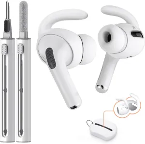 4 Pairs for AirPods Pro Ear Hooks Covers with Cleaner kit [Added Storage Pouch],Anti-Slip Ear Covers & Cleaning Pen Accessories Compatible with Apple AirPods Pro 1st Generation 2019 (White)