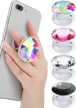 4 Pieces Disco Crystal Phone Grip Plastic Diamond Phone Holders Collapsible Adhesive Foldable Expanding Finger Stand Holder Kickstand(White, Pink, Black, Rainbow)