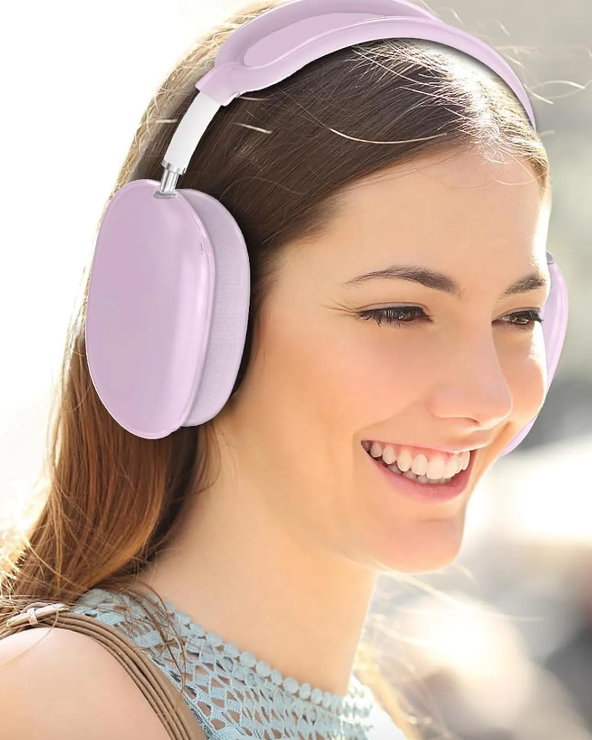 5 in 1 for AirPod Max Case, HYZYey Clear TPU Protective Ear Pad Covers/Ear Cups Cover/Headband Cover/Headband Pad, Cleaning Kit Accessories Compatible for Apple AirPods Max Headphones (Purple)