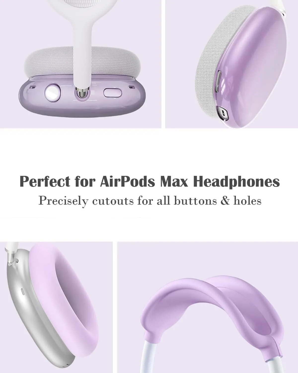 5 in 1 for AirPod Max Case, HYZYey Clear TPU Protective Ear Pad Covers/Ear Cups Cover/Headband Cover/Headband Pad, Cleaning Kit Accessories Compatible for Apple AirPods Max Headphones (Purple)