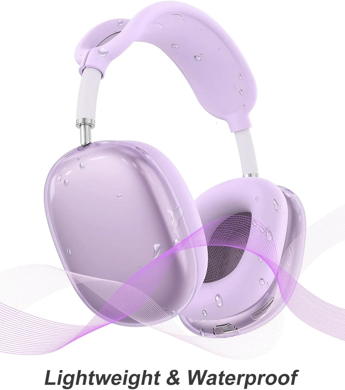 5 in 1 for AirPod Max Case, HYZYey Clear TPU Protective Ear Pad Covers/Ear Cups Cover/Headband Cover/Headband Pad, Cleaning Kit Accessories Compatible for Apple AirPods Max Headphones (Purple)