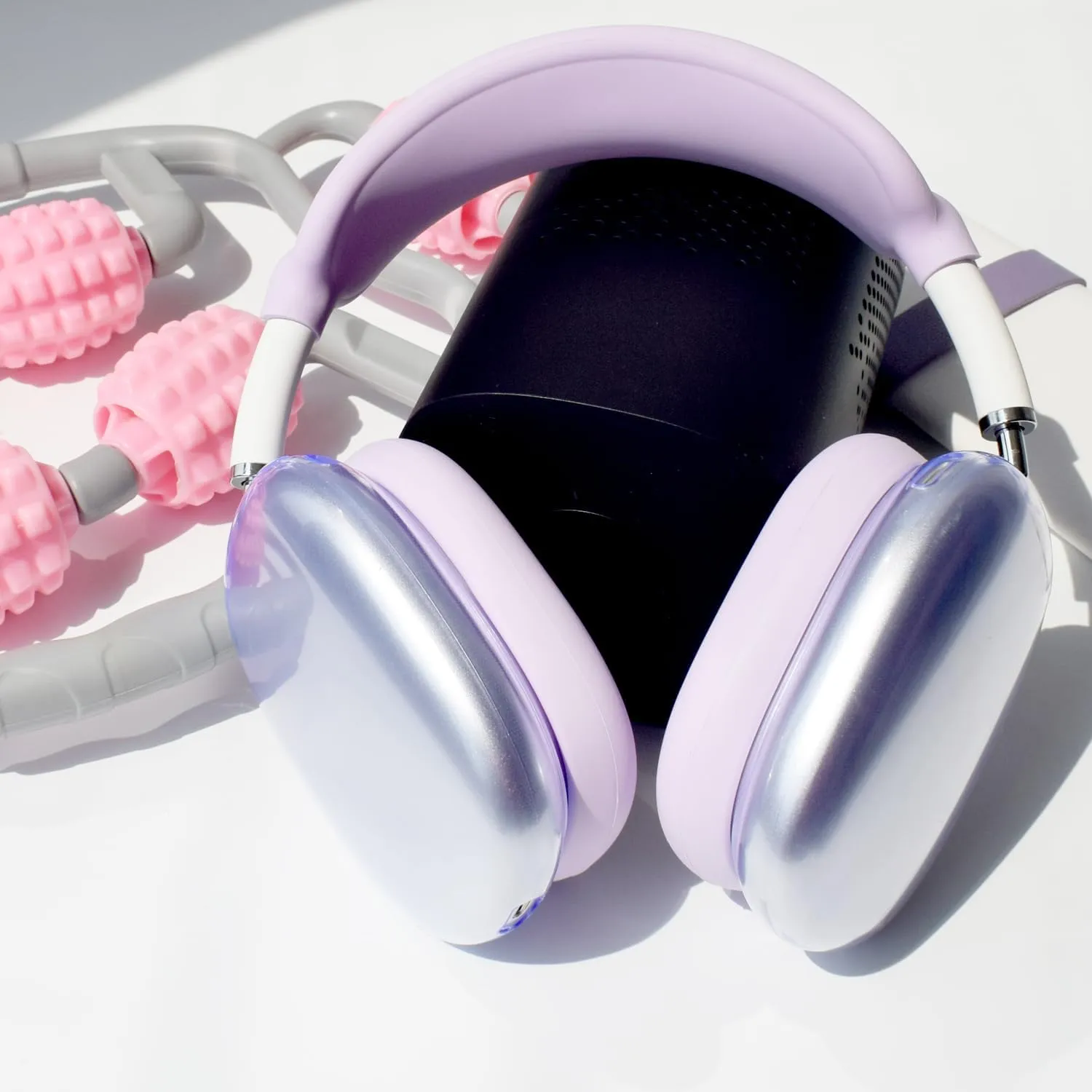 5 in 1 for AirPod Max Case, HYZYey Clear TPU Protective Ear Pad Covers/Ear Cups Cover/Headband Cover/Headband Pad, Cleaning Kit Accessories Compatible for Apple AirPods Max Headphones (Purple)