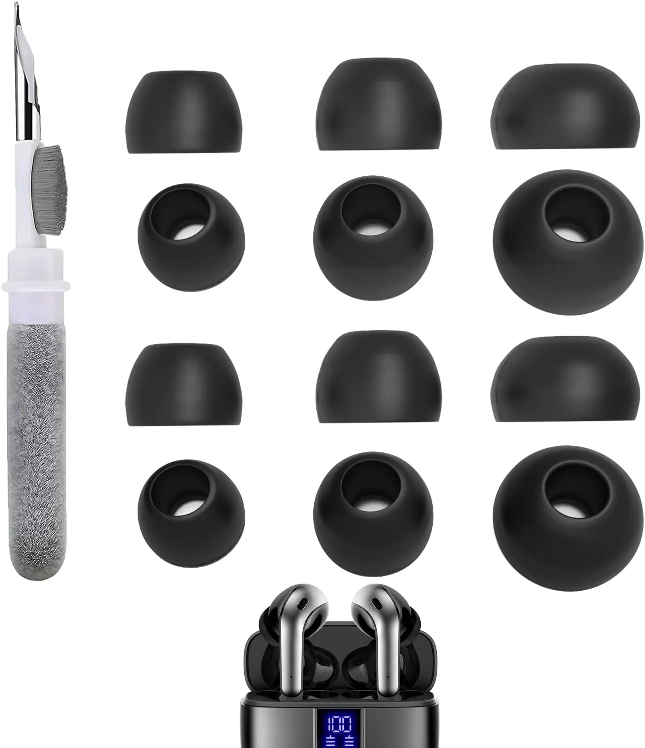 6 Pairs Replacement Earbud Tips Compatible with TAGRY X08/X88 True Wireless Earbuds Headphones, Silicone Ear Tips, Fits in Case, S/M/L, with 3-in-1 Cleaner Kit
