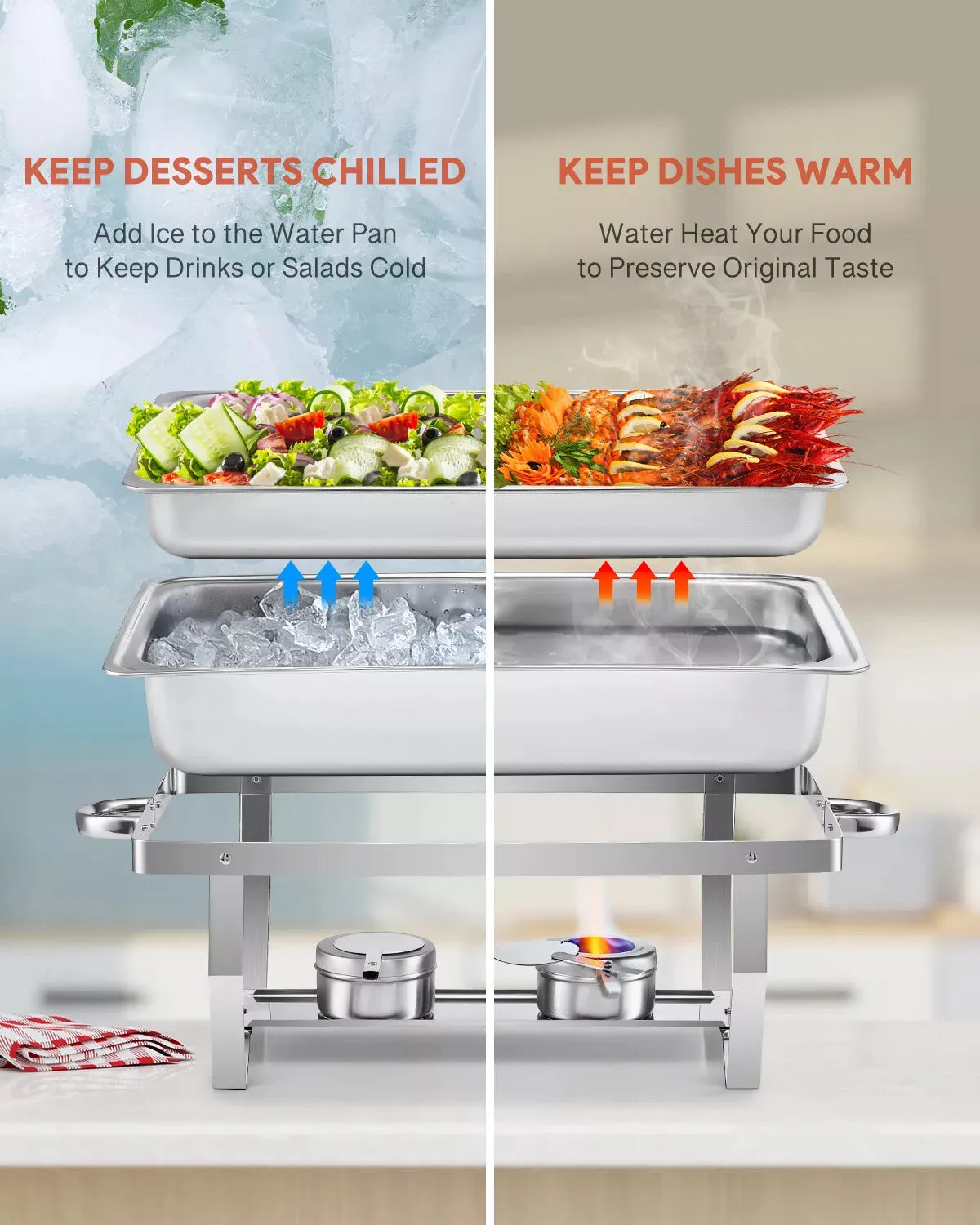 6-Set Stainless Steel Buffet Food Warmer  9L Chafing Dishes with Lids