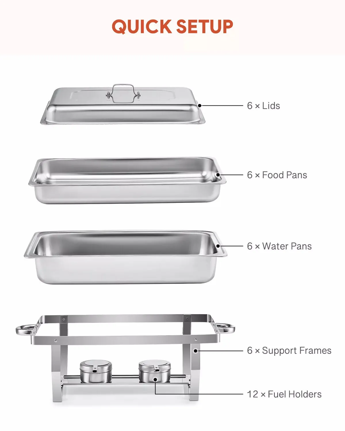 6-Set Stainless Steel Buffet Food Warmer  9L Chafing Dishes with Lids