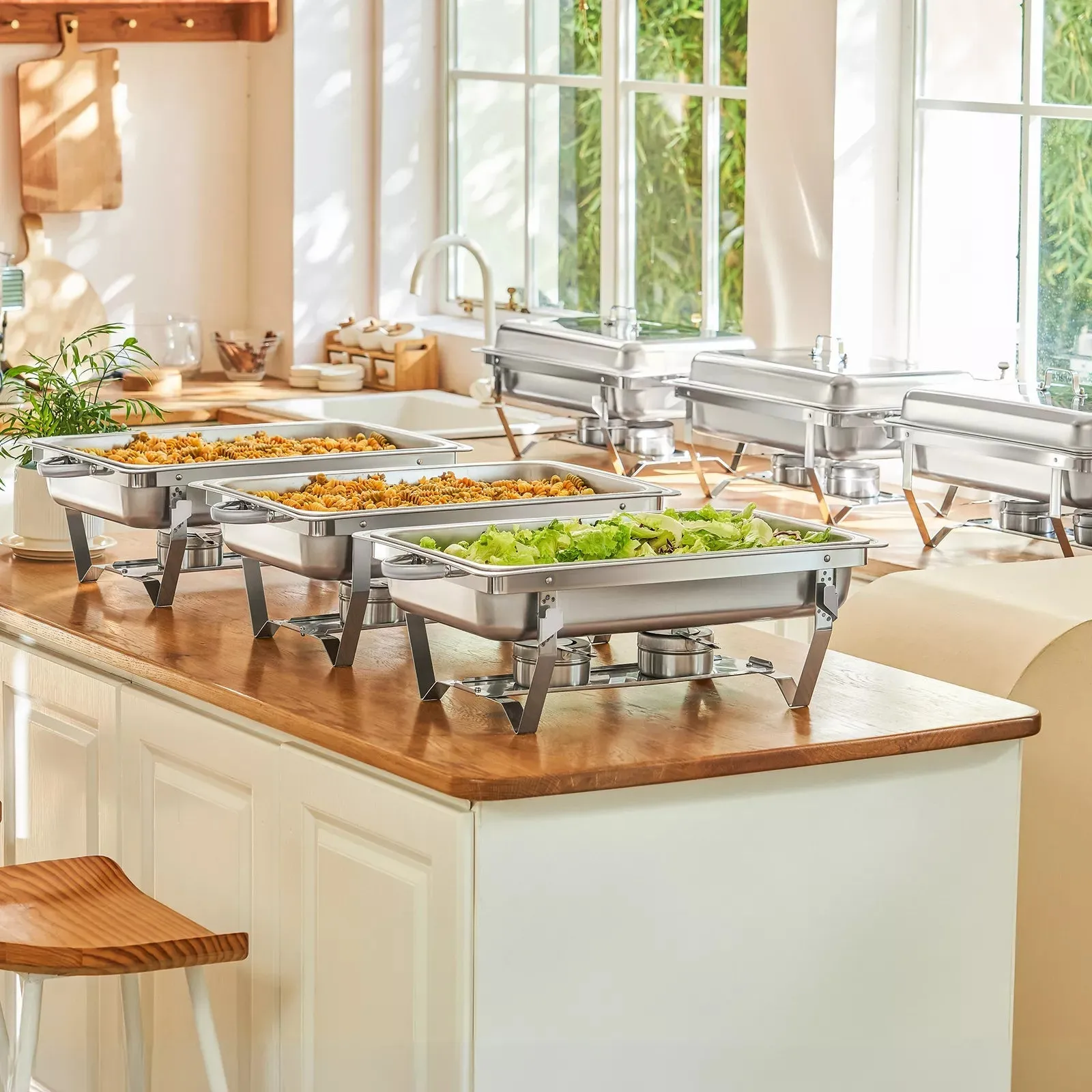 6-Set Stainless Steel Buffet Food Warmer  9L Chafing Dishes with Lids