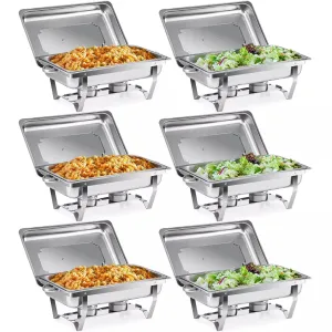 6-Set Stainless Steel Buffet Food Warmer  9L Chafing Dishes with Lids