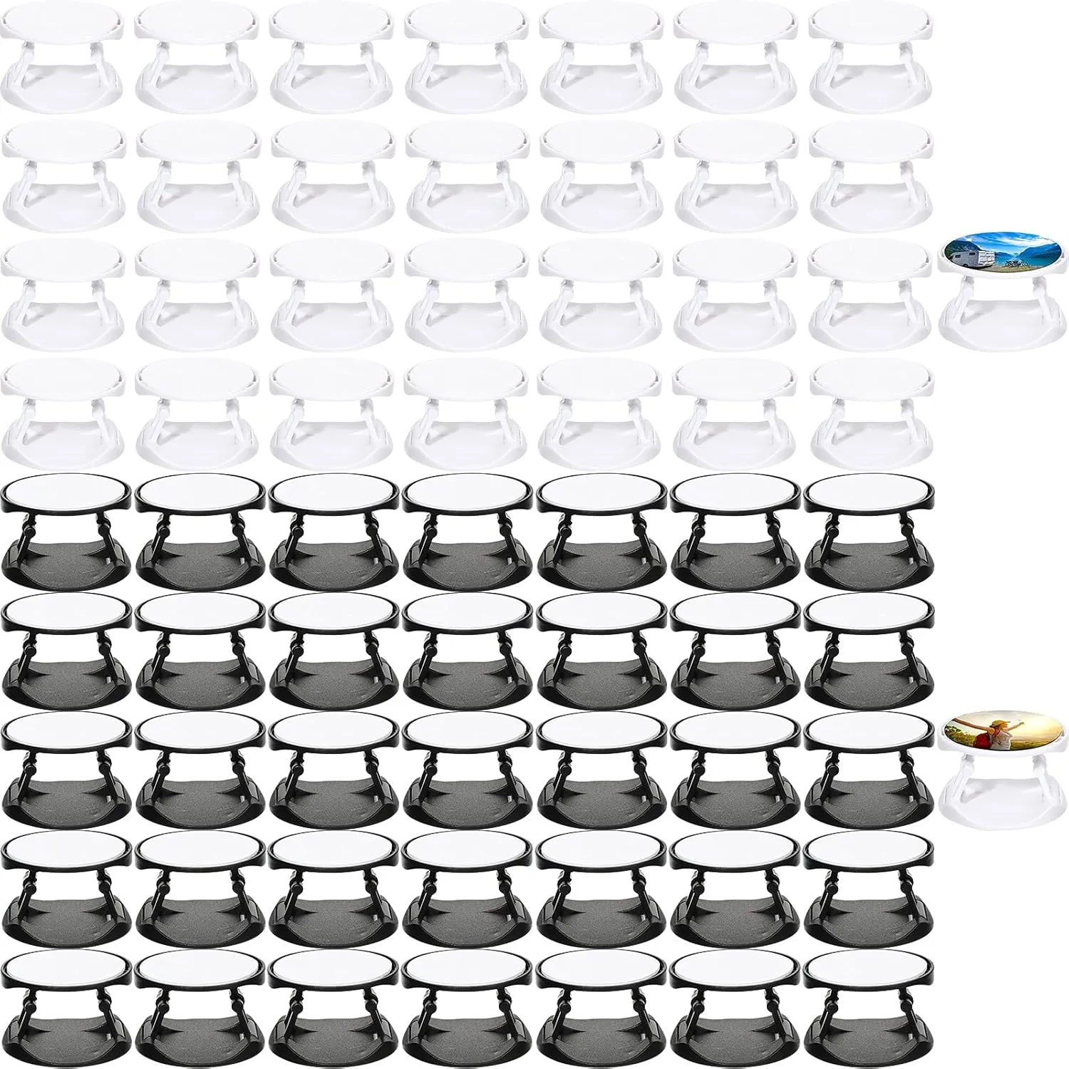 65 Pieces Sublimation Phone Holders Collapsible Phone Grip Holder Adhesive Finger Stand Brackets with Double-Sided Tape for Most Smartphones and Tablets, Black and White