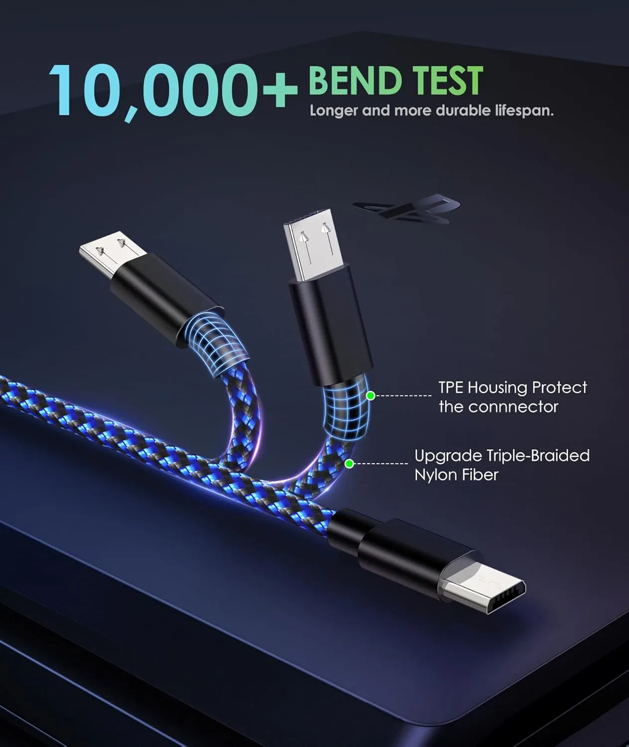 6amLifestyle PS4 Controller Charger Charging Cable, 2 Pack 10ft Extra Long Micro USB 2.0 Cable, Nylon Braided Cord, for PS4, PS4 Slim/Pro, Xbox One S/X Controller, Android Phones, Black Blue