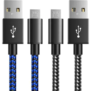 6amLifestyle PS4 Controller Charger Charging Cable, 2 Pack 10ft Extra Long Micro USB 2.0 Cable, Nylon Braided Cord, for PS4, PS4 Slim/Pro, Xbox One S/X Controller, Android Phones, Black Blue