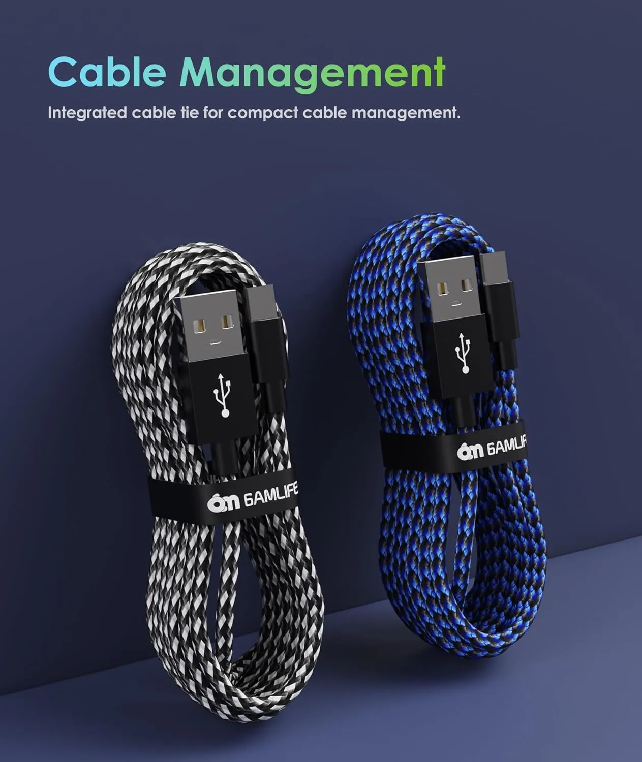 6amLifestyle PS4 Controller Charger Charging Cable, 2 Pack 10ft Extra Long Micro USB 2.0 Cable, Nylon Braided Cord, for PS4, PS4 Slim/Pro, Xbox One S/X Controller, Android Phones, Black Blue
