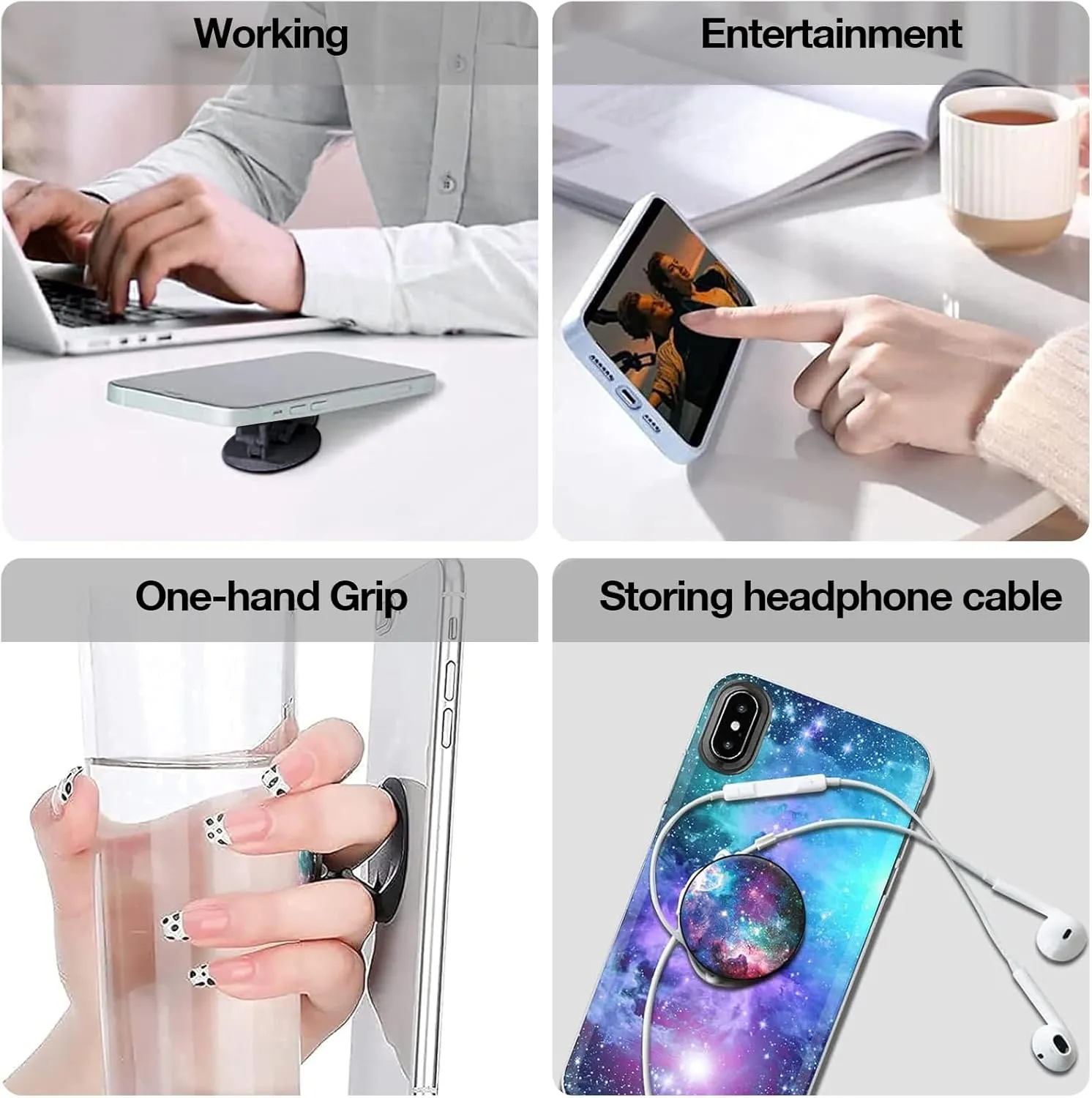 8 Pack Cell Phone Stand Foldable Expanding Phone Sockets Finger Grip Holder for Smartphone and Tablets (Marble)