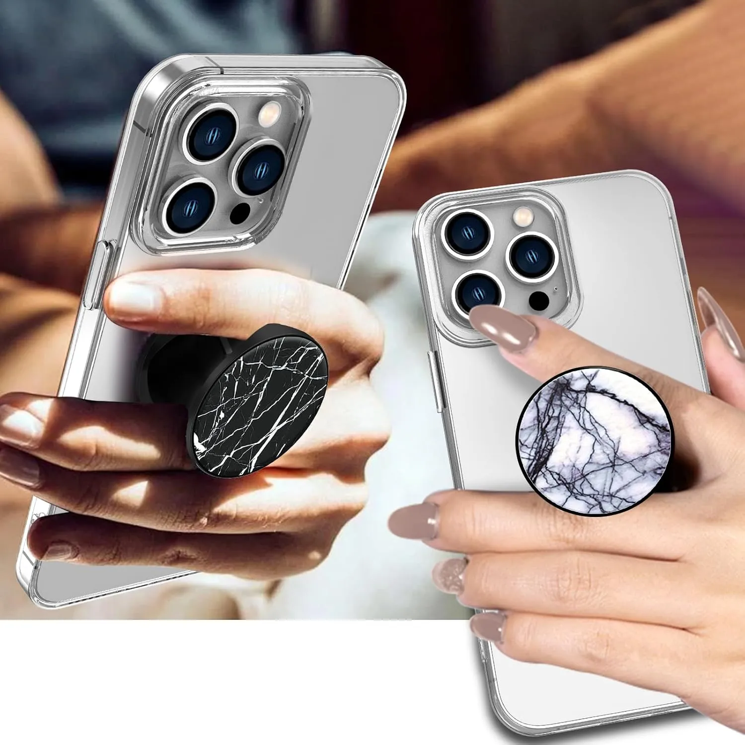 8 Pack Cell Phone Stand Foldable Expanding Phone Sockets Finger Grip Holder for Smartphone and Tablets (Marble)