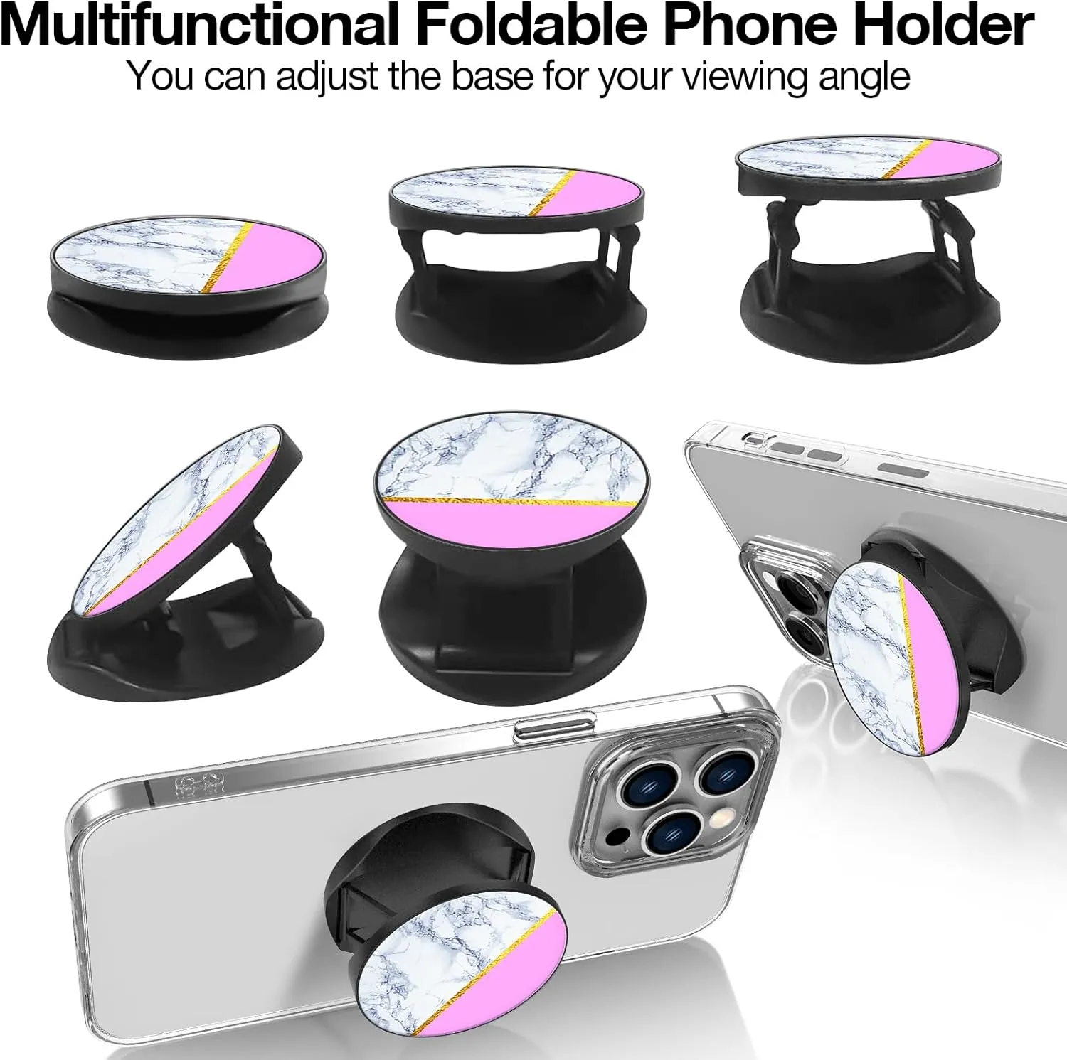 8 Pack Cell Phone Stand Foldable Expanding Phone Sockets Finger Grip Holder for Smartphone and Tablets (Marble)