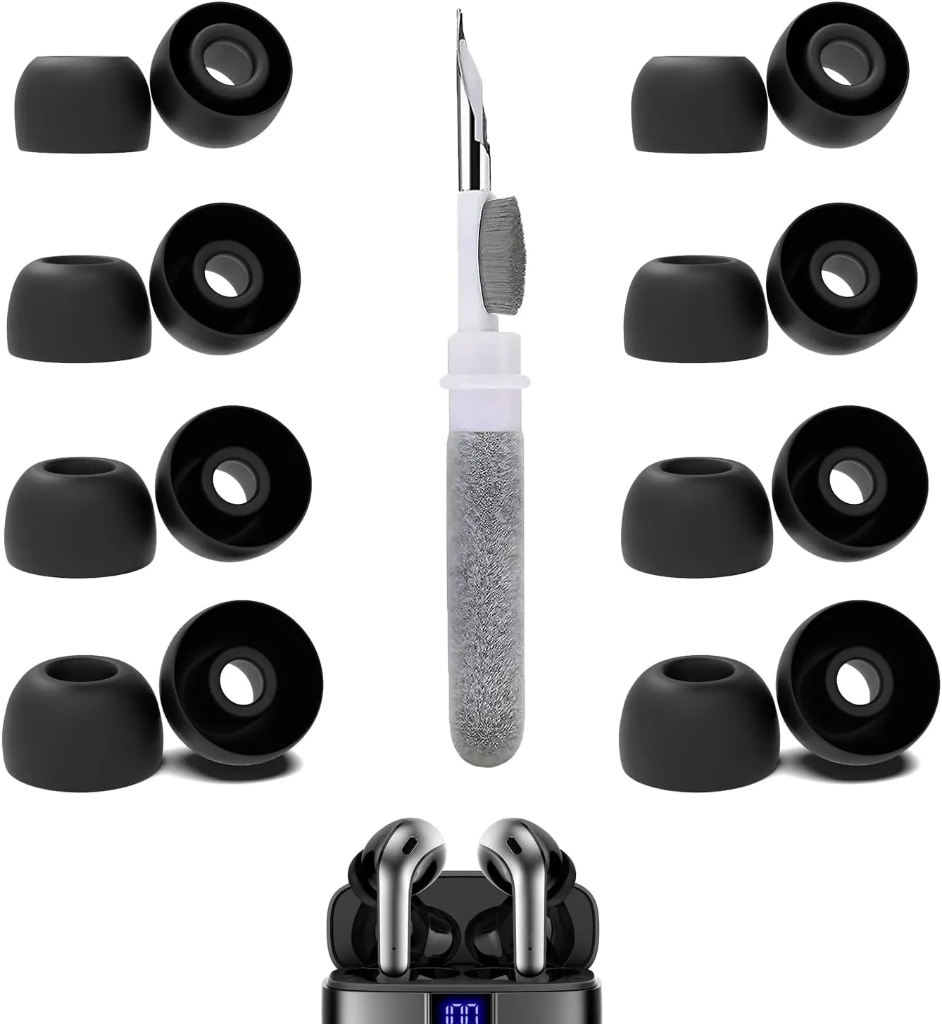 8 Pairs Replacement Earbud Tips Compatible with TAGRY X08/X88 True Wireless Earbuds, Silicone Ear Tips, Fits in Case, XS/S/M/L, with 3-in-1 Cleaner Kit