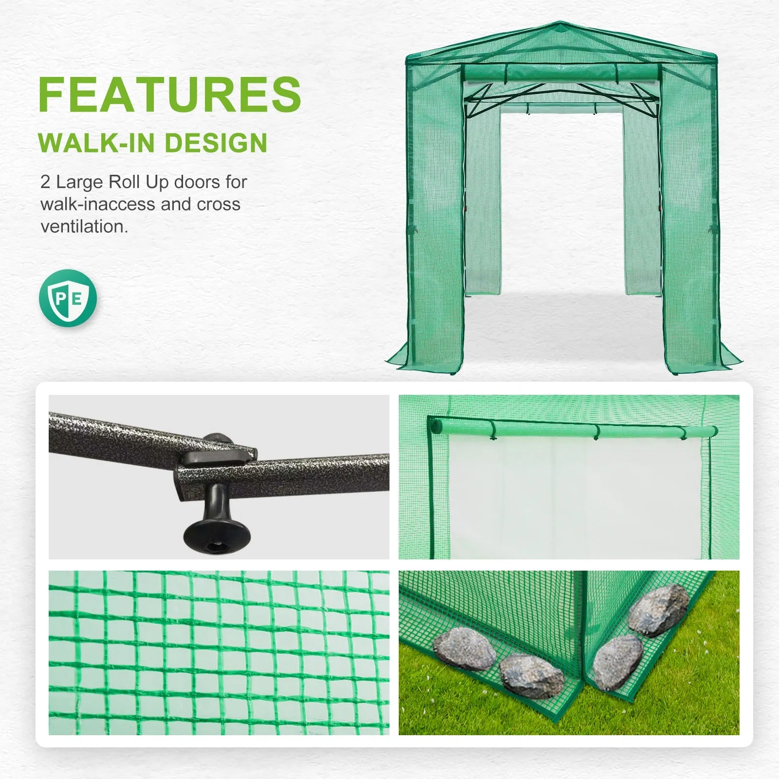 8x6 Walk-in Greenhouse with Upgraded Screen Mesh Door