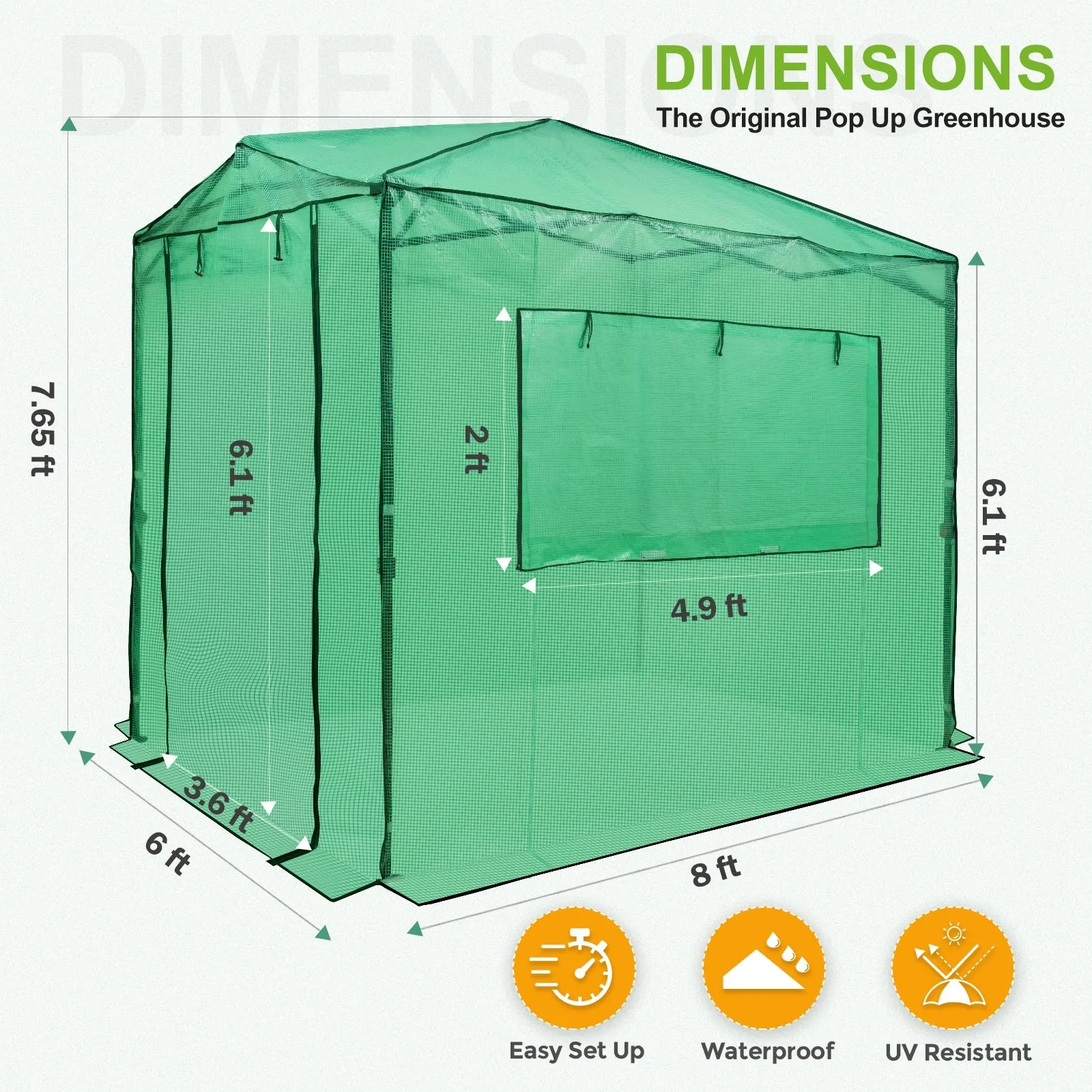 8x6 Walk-in Greenhouse with Upgraded Screen Mesh Door