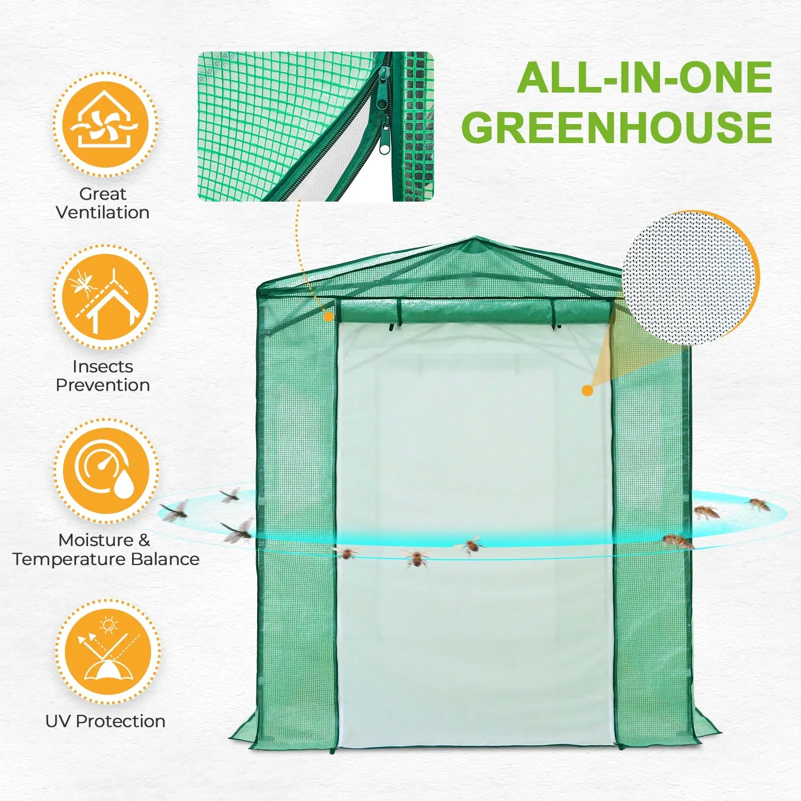 8x6 Walk-in Greenhouse with Upgraded Screen Mesh Door