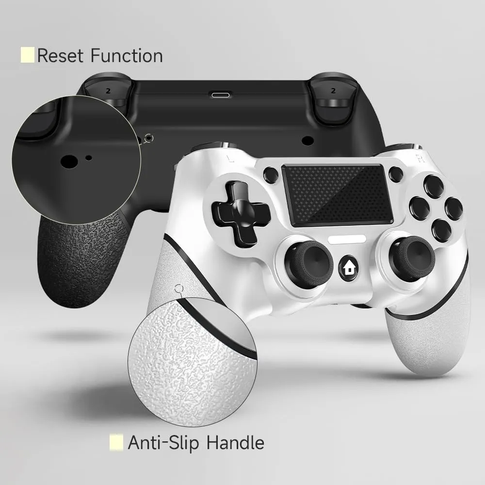 AceGamer 2 Pack for PS4 Controller, Wireless Controller for PS4/Pro/Slim/PC, with Non-Slip Grip of Both Sides and 2 USB-C Cable! (Black and White)