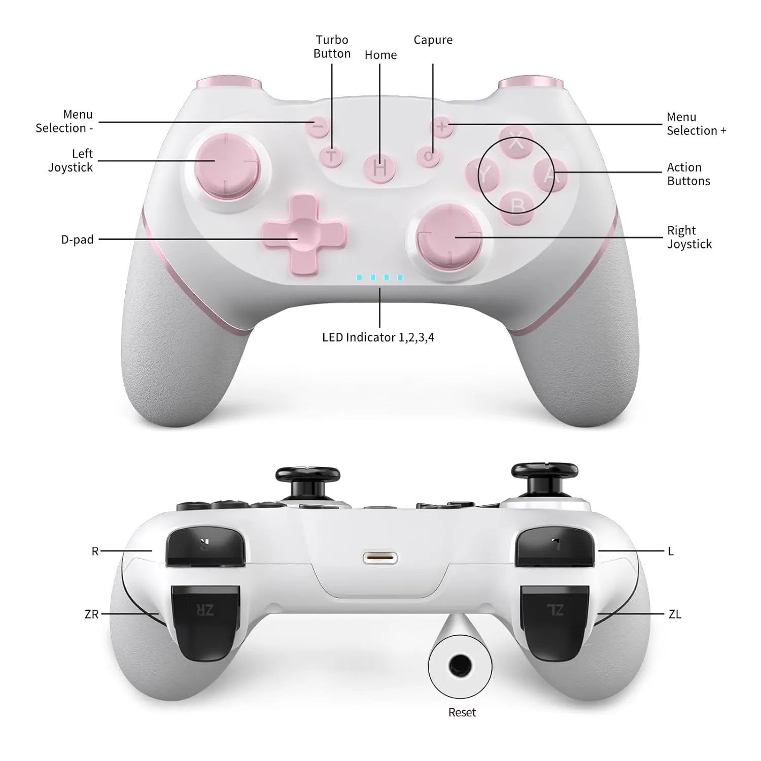 AceGamer 2 pack Wireless Controller for Nintendo Switch/Lite/OLED, Dual Vibration/Turbo/Ergonomic ! (White and Pink)