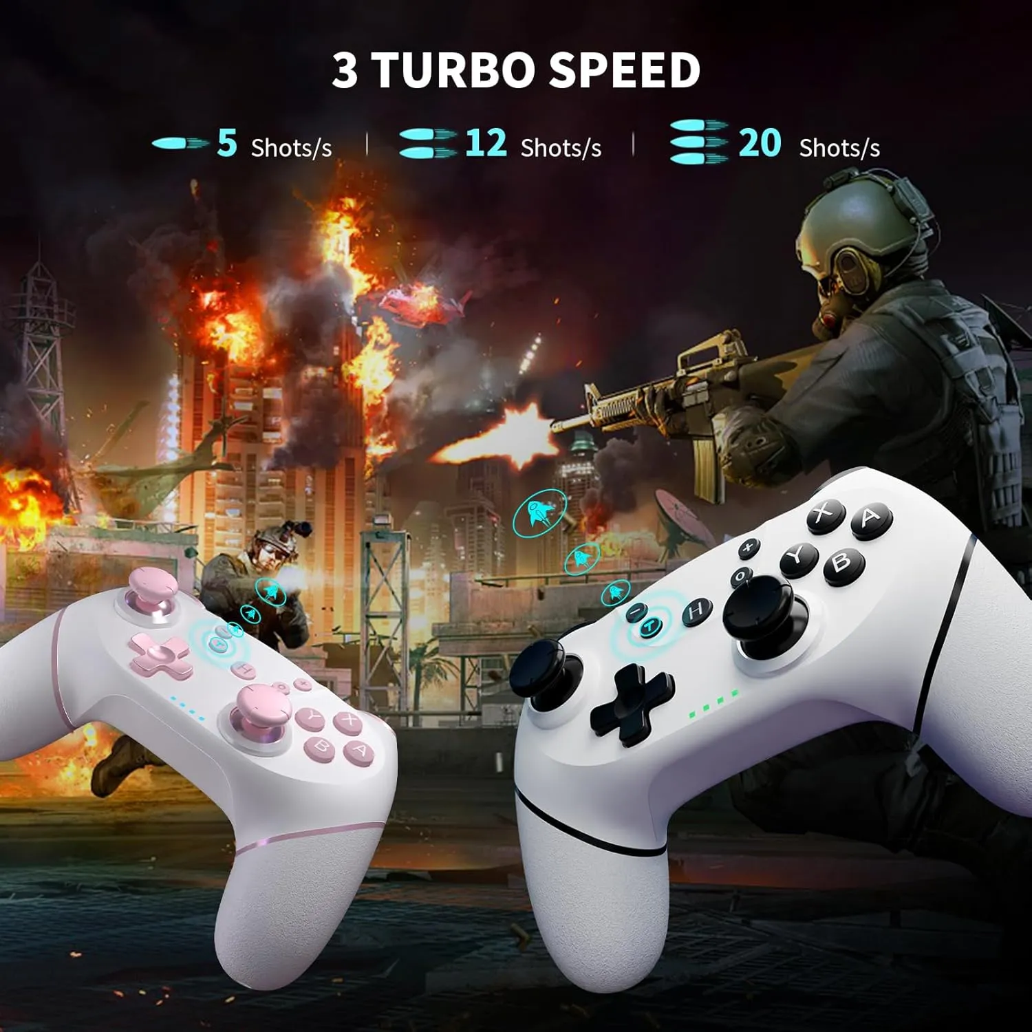 AceGamer 2 pack Wireless Controller for Nintendo Switch/Lite/OLED, Dual Vibration/Turbo/Ergonomic ! (White and Pink)
