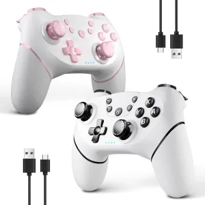 AceGamer 2 pack Wireless Controller for Nintendo Switch/Lite/OLED, Dual Vibration/Turbo/Ergonomic ! (White and Pink)