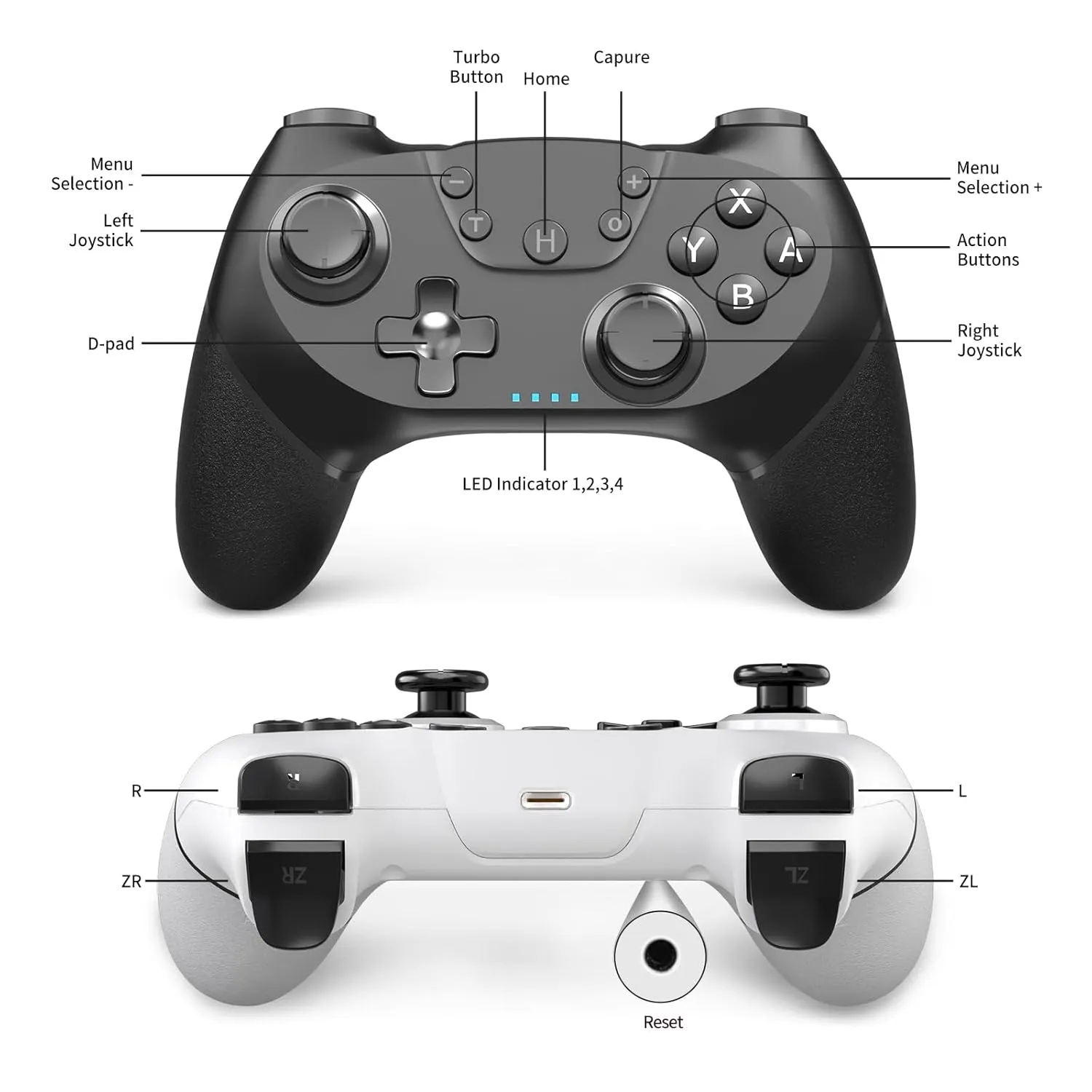 AceGamer Wireless Controller for Nintendo Switch/Lite/OLED, 2 pack, Dual Vibration/Turbo/Ergonomic ! (Black&White)