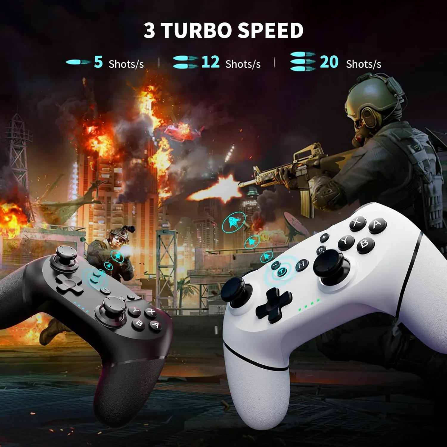 AceGamer Wireless Controller for Nintendo Switch/Lite/OLED, 2 pack, Dual Vibration/Turbo/Ergonomic ! (Black&White)