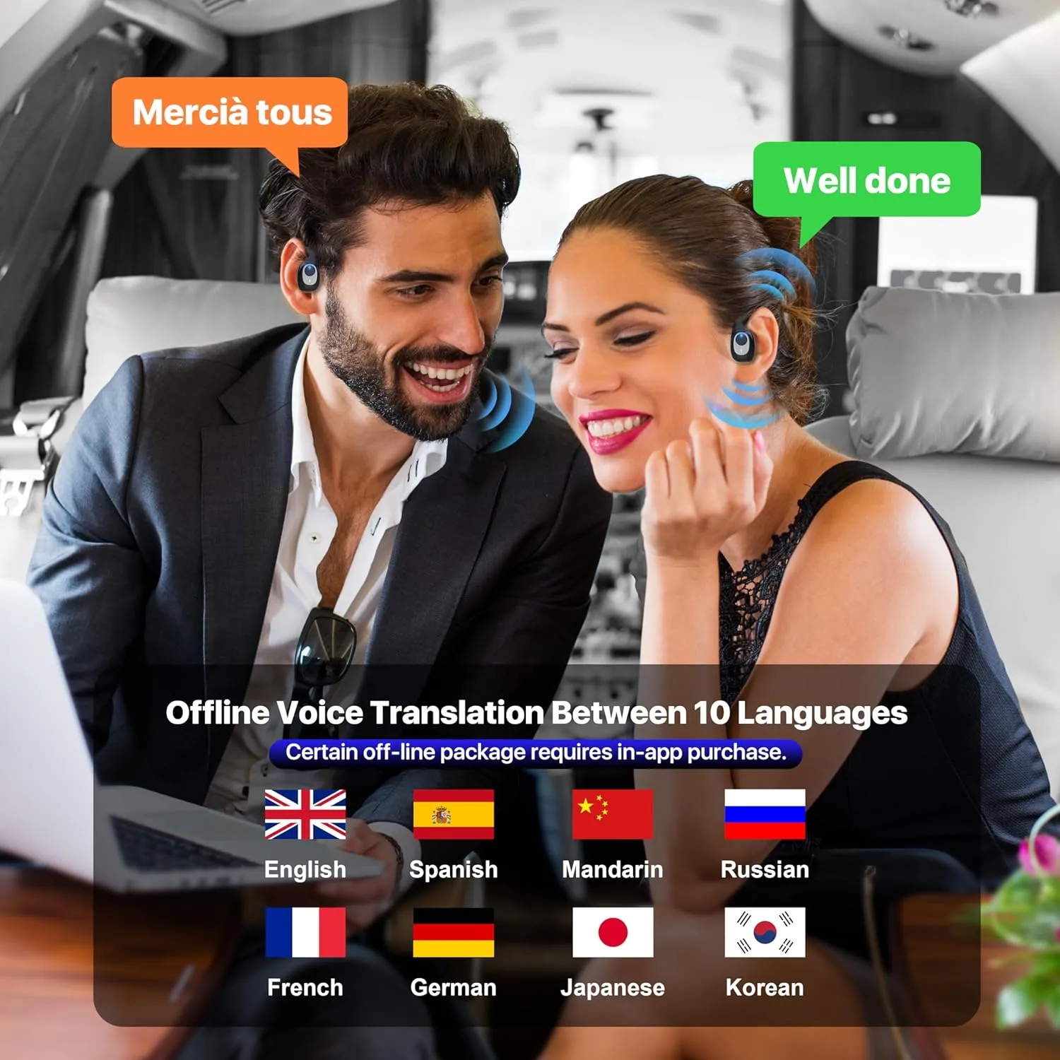 AI Language Translation Earbuds, OWS Real-Time Translator Earphone Includes Supports 144 Languages & Accents Translation Device for Travel Business Learning(Black)
