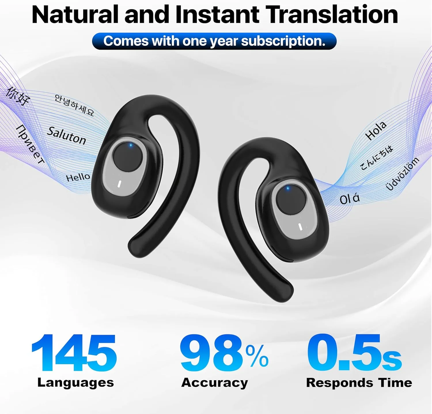 AI Language Translation Earbuds, OWS Real-Time Translator Earphone Includes Supports 144 Languages & Accents Translation Device for Travel Business Learning(Black)