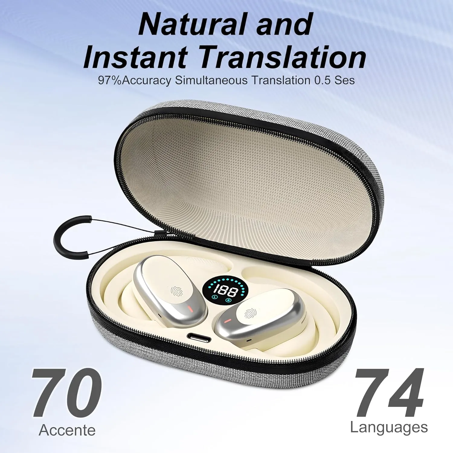 AI OWS Language Translation Earbuds, 3-in-1 Translator Wireless Earbuds with 144 Language Real-Time Translation Device Long Life and HiFi Sound, Suitable for Travel Business Learning